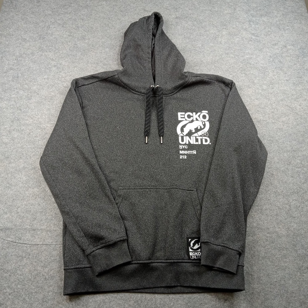 Ecko Hoodie Mens Large Gray Unltd Pullover Sweatshirt Fleece Rhino NYC Graphic